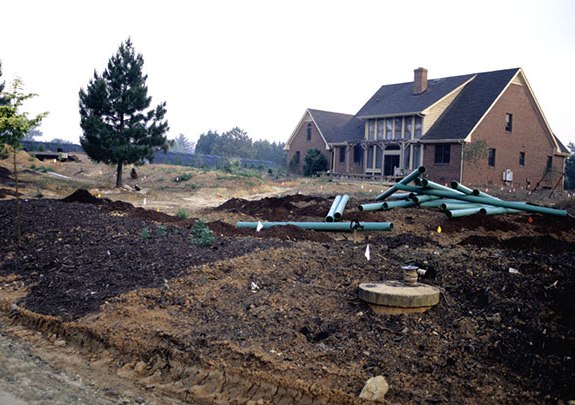 9249 House from Metasequoia allee view, planting beds preparation