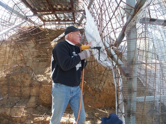 Attaching the mesh to the rebar form