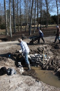 Souto Garden construction Todd W stacking rocks, 2009